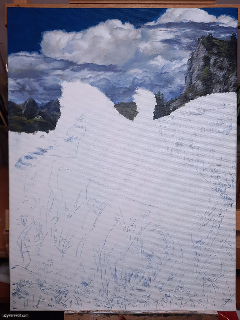 Acrylic painting process: epic horse scene 05