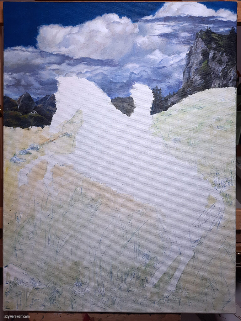 Acrylic painting process: epic horse scene 6