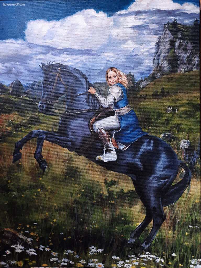 Acrylic painting process: epic horse scene 15