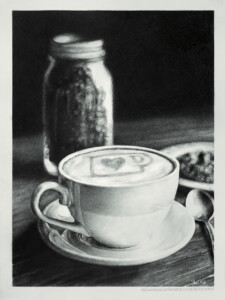 A Cup of Coffee, Pencils on green paper, A4, 2022