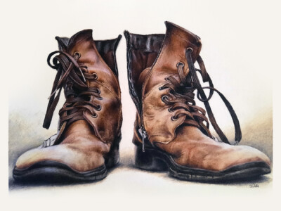 Old Shoes, Cretacolor Oil Pencils, August 2023 Old Shoes, Cretacolor Oil Pencils, August 2023